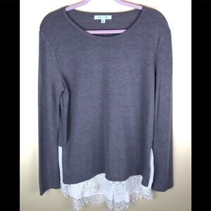 SHE + SKY Taupe Sweater  Lace Hem Sz Lg